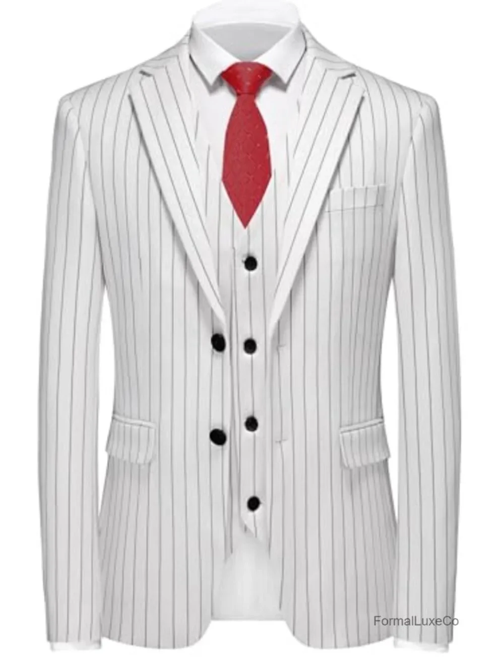 Men's 3 Piece Pinstripe Suit Slim Fit Blazer Vest Pants